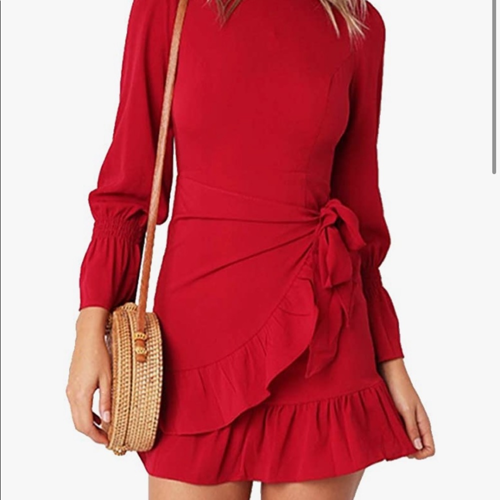 Red ruffle wrap party dress NWOT